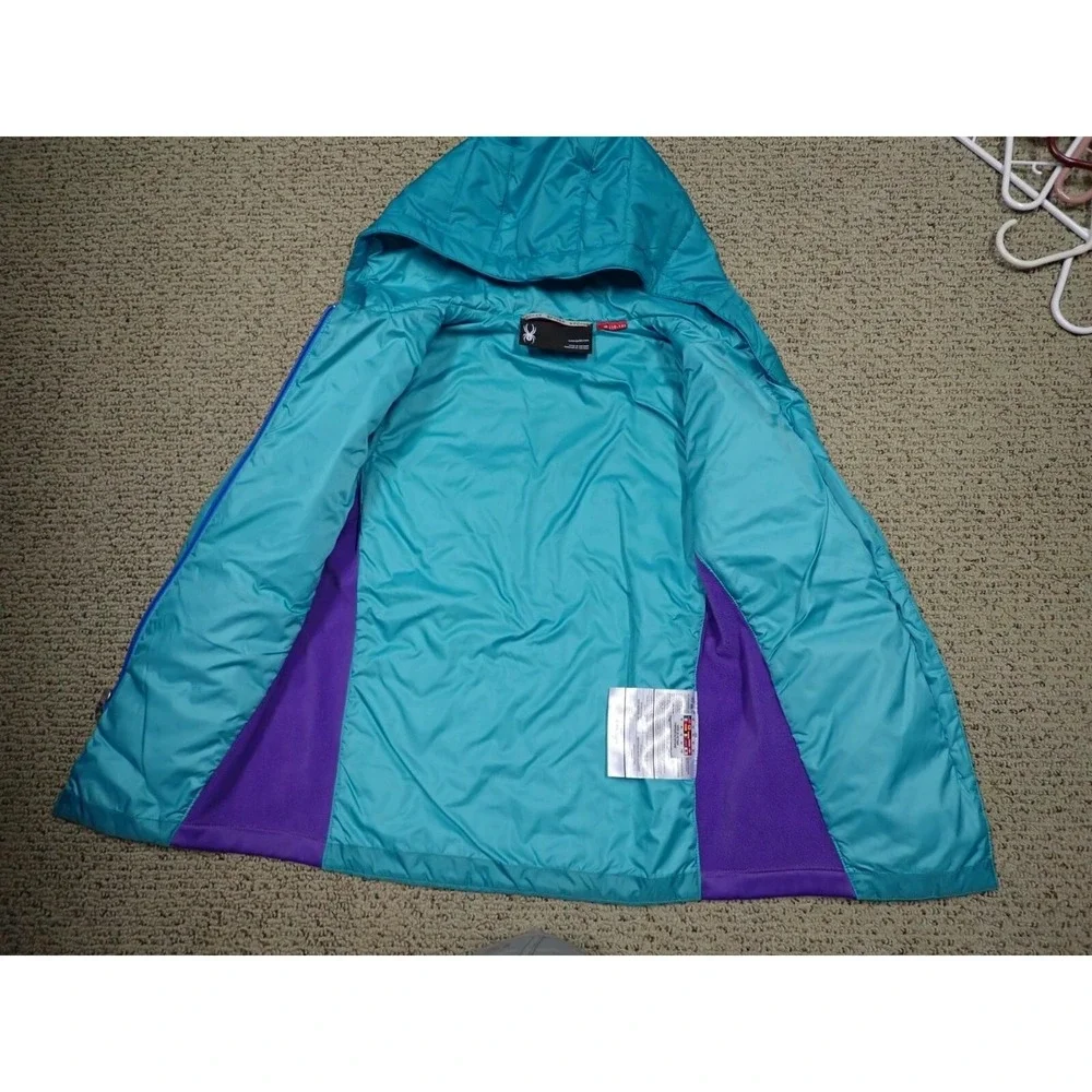 Spyder Puffer Jacket Girls Size M 10/12 Teal Purple Excellent‎ Hooded Insulated